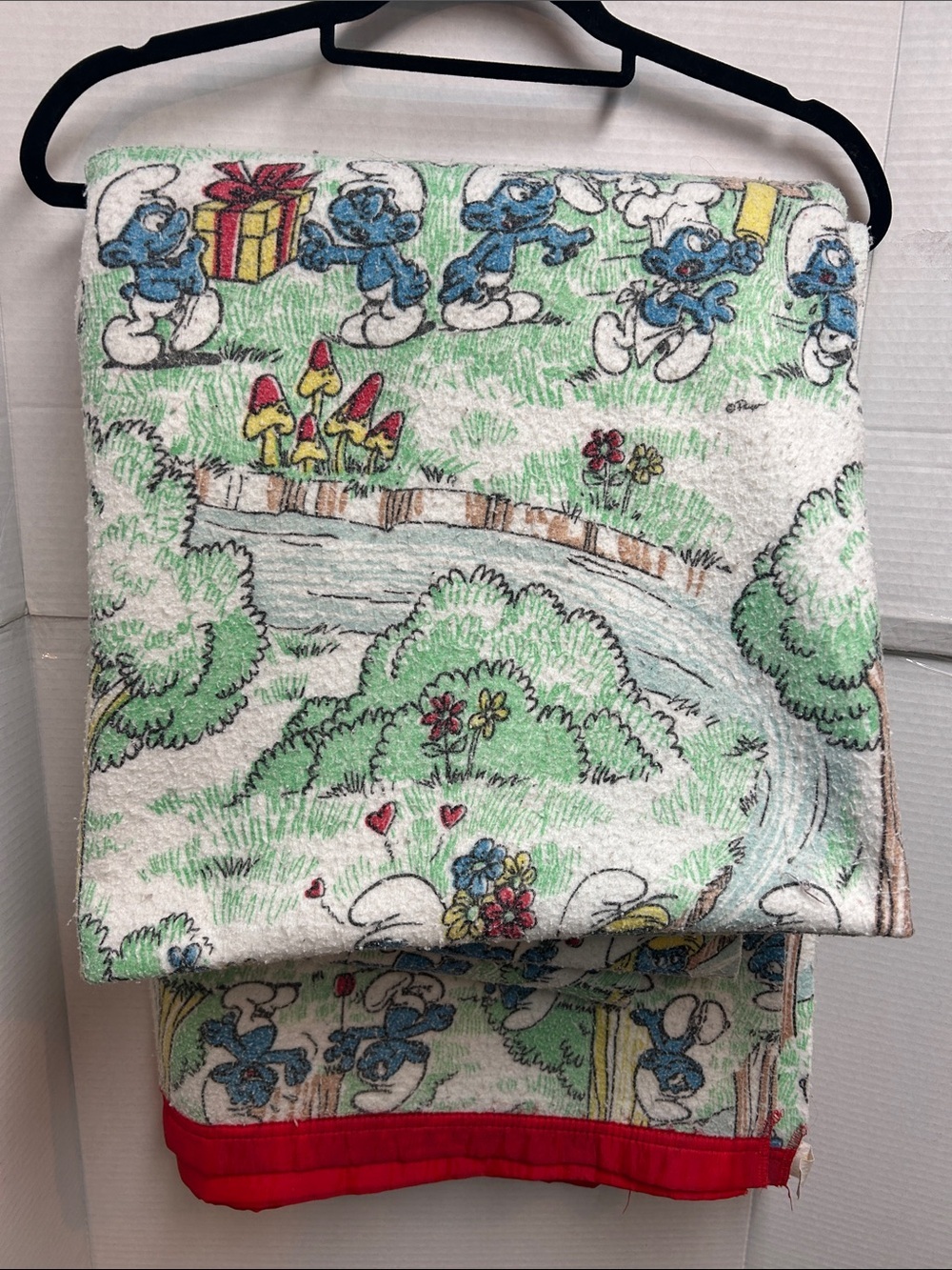 Vintage Dominion textile Smurf Themed Blanket size twin